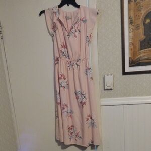 LOFT Pink Floral Midi Dress Small